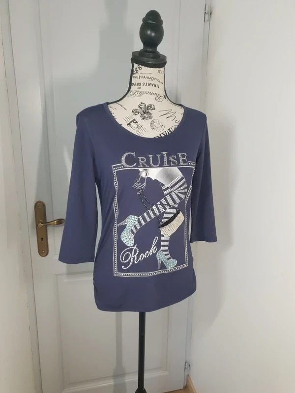 T-shirt bleu / violet avec motif strass Bréal – Taille 1 (36 / 38) – photo 5